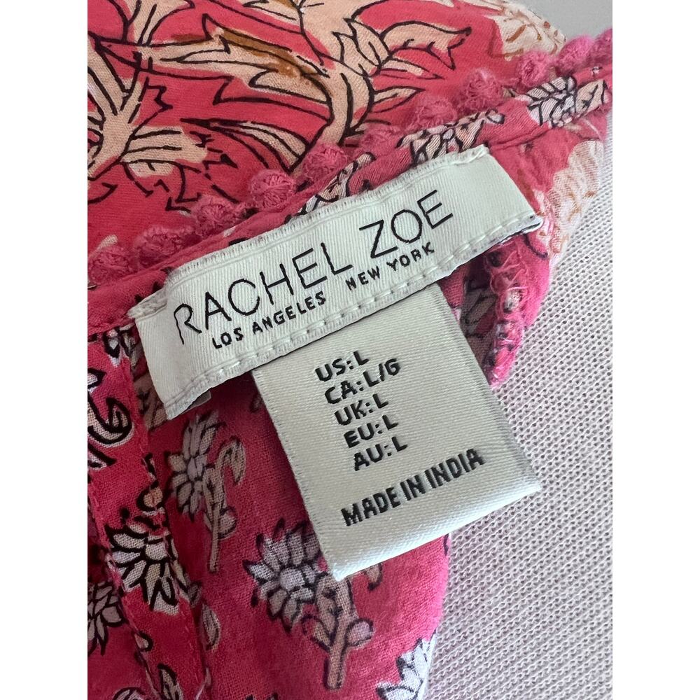 Rachel Zoe 100% Cotton Pink Floral Bell Sleeve Peasant Blouse Top Women's L - Picture 6 of 8